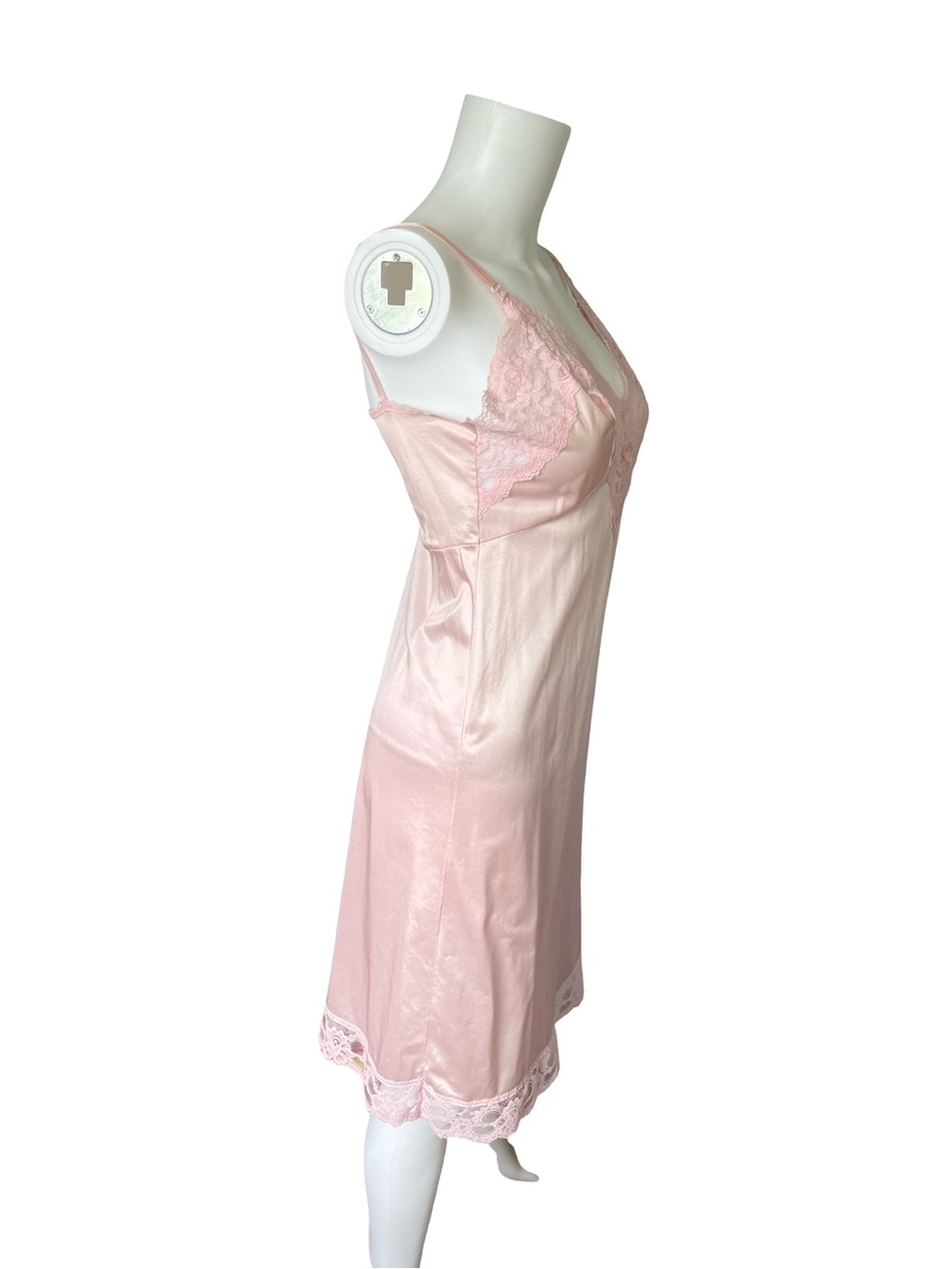 Vintage Ashley Taylor Pink Slip Dress Nightgown Nylon Lace Womens Size 34 - Picture 4 of 10